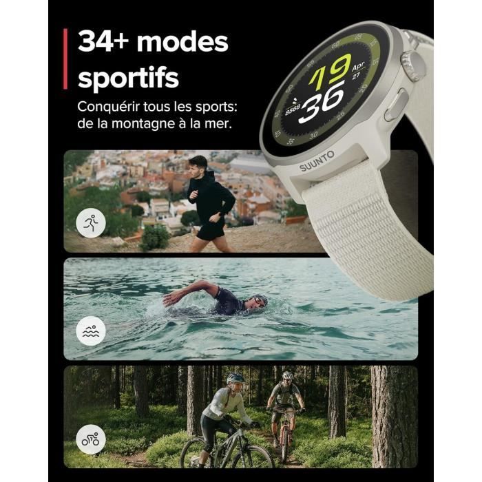 Montre connectée sport GPS - SUUNTO RUN FROST GRAY - Amoled - Altimètre - Bracelet textile