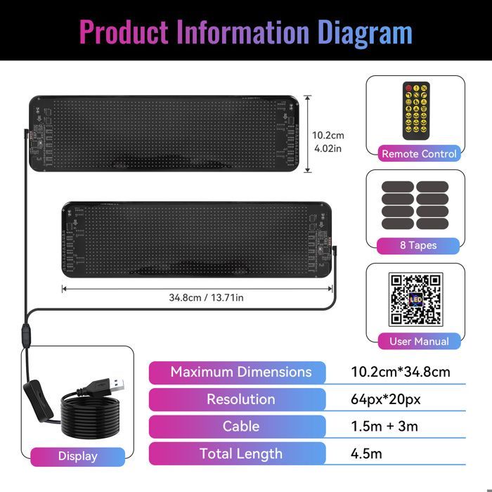 2 occhi LED per auto, occhi LED flessibili e personalizzabili con telecomando per auto, camion, testo, graffiti, 10 x 35 cm