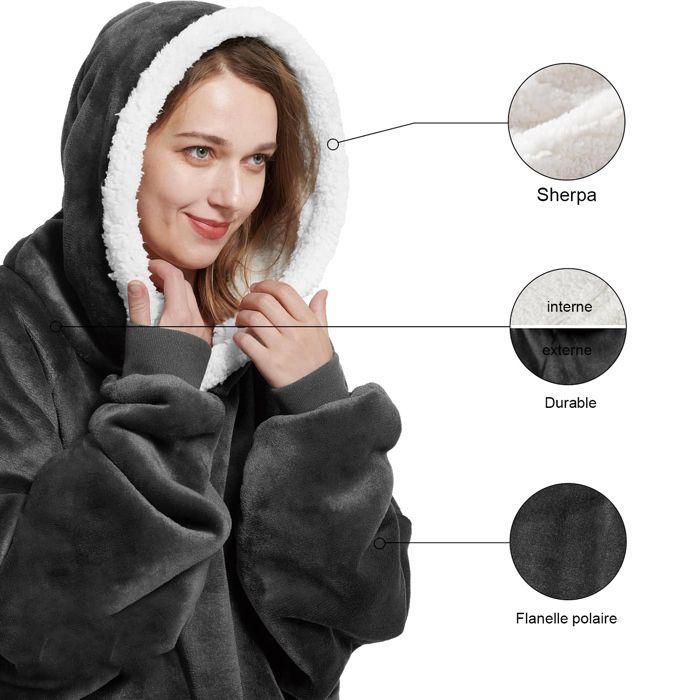 Manta con capucha para adultos, manta de forro polar tipo jersey para sofá con mangas, para hombre/mujer, con bolsillos, funda portátil para TV, invierno, 118 x 80 cm