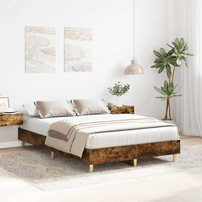 Estructura de cama de madera de ingeniería - vidaXL - 120x190 cm - Roble ahumado - Base de láminas - Patas robustas