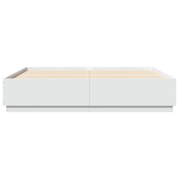 Estructura de cama vidaXL con luces LED, cama doble con somier de láminas, cama para dormitorio de adultos, moderna, blanca, 180x200 cm, 3209590
