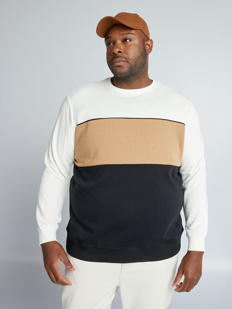 Sweatshirt van geborsteld fleece met kleurblokken - zwart