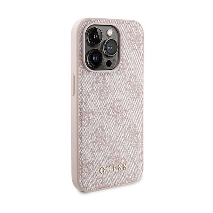 Guess Bundle Pack MagSafe 4G Metal Gold Logo - Custodia Ensemble + Power Bank 5000mAh MagSafe per iPhone 14 Pro (rosa)