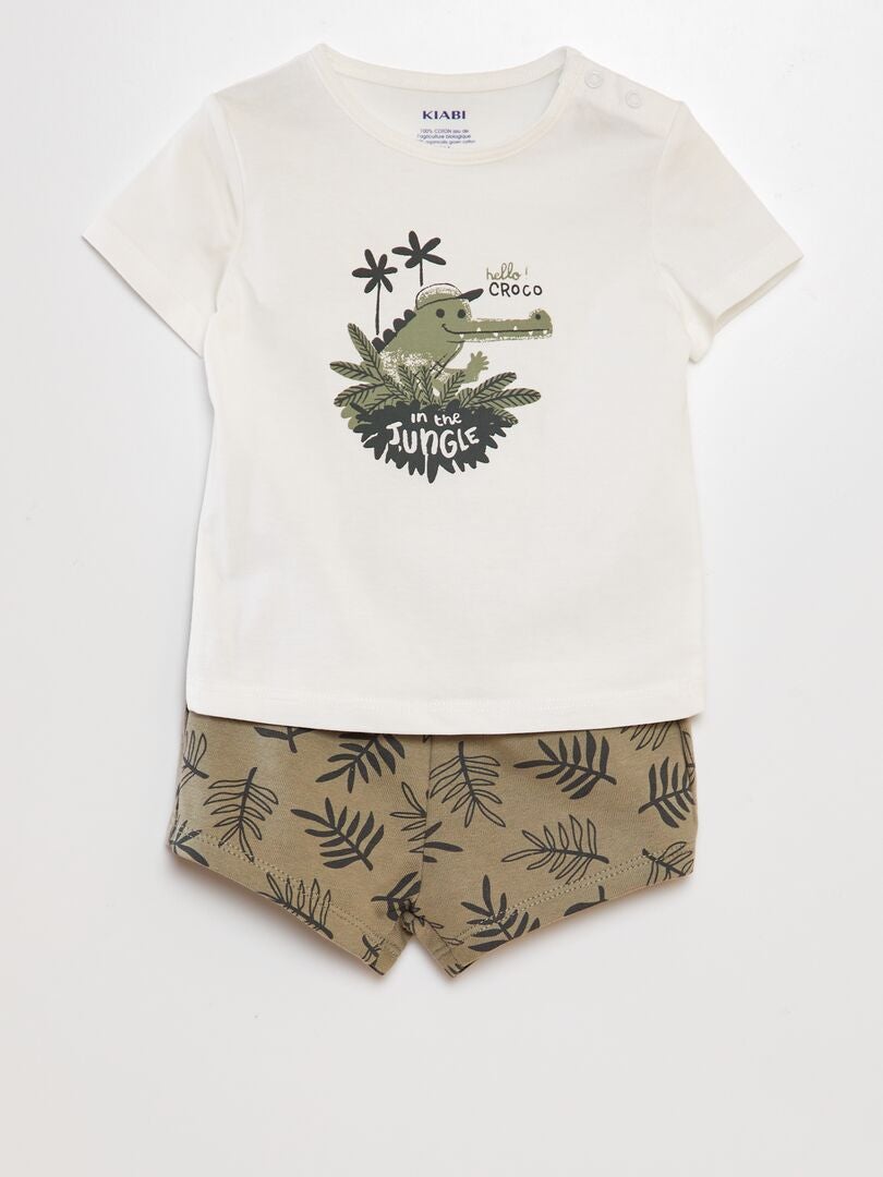 Set van katoenen t-shirt en short - 2-delig - WIT