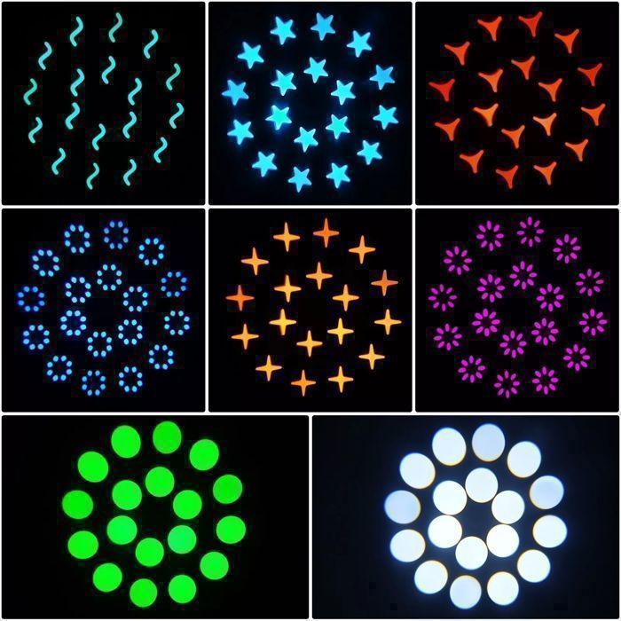Efectos de iluminación para DJ UKing de 200 W - Cabeza móvil LED para DJ, haz de 8 gobos, 18 prismas, DMX, paquete de 2 - Luces de escenario para fiestas, discotecas y bodas