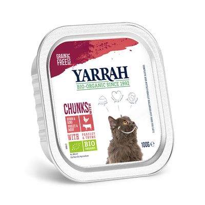 12 vaschette da 100 g di cibo umido biologico per gatti Yarrah - 9 + 3 in omaggio!*