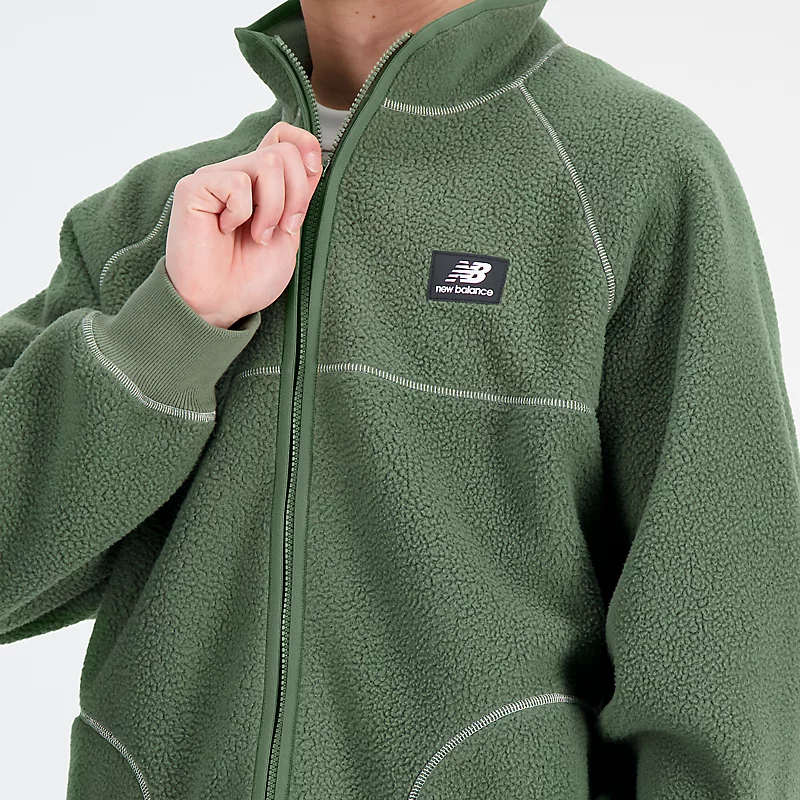 Homme Athletics Polar Fleece-Jacke mit durchgehendem Reißverschluss – Tiefes Olivgrün