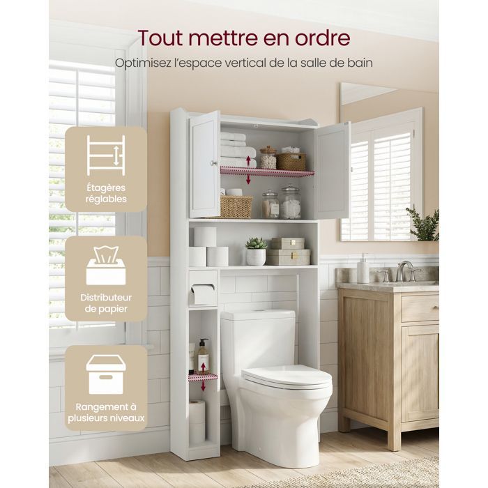 Bathroom cabinet with adjustable shelves, space-saving, modern, for laundry room, white