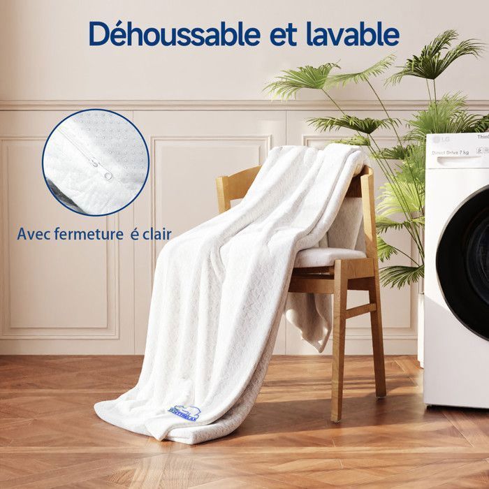 Cubrecolchón reversible de 160x200 cm - Colchón de 6 cm de grosor - Espuma viscoelástica - Diseño de doble cara - con funda lavable