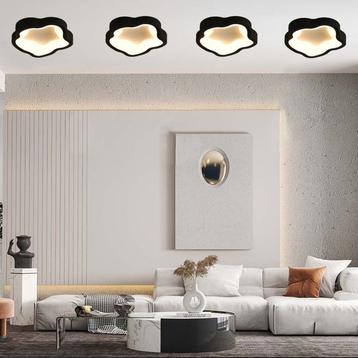 WOTTES  Plafonnier LED Moderne Noir - 14W Blanc Chaud Luminaire Fleur Lampe de Plafond pour Couloir Salle de bain - 1pcs Dia 23cm