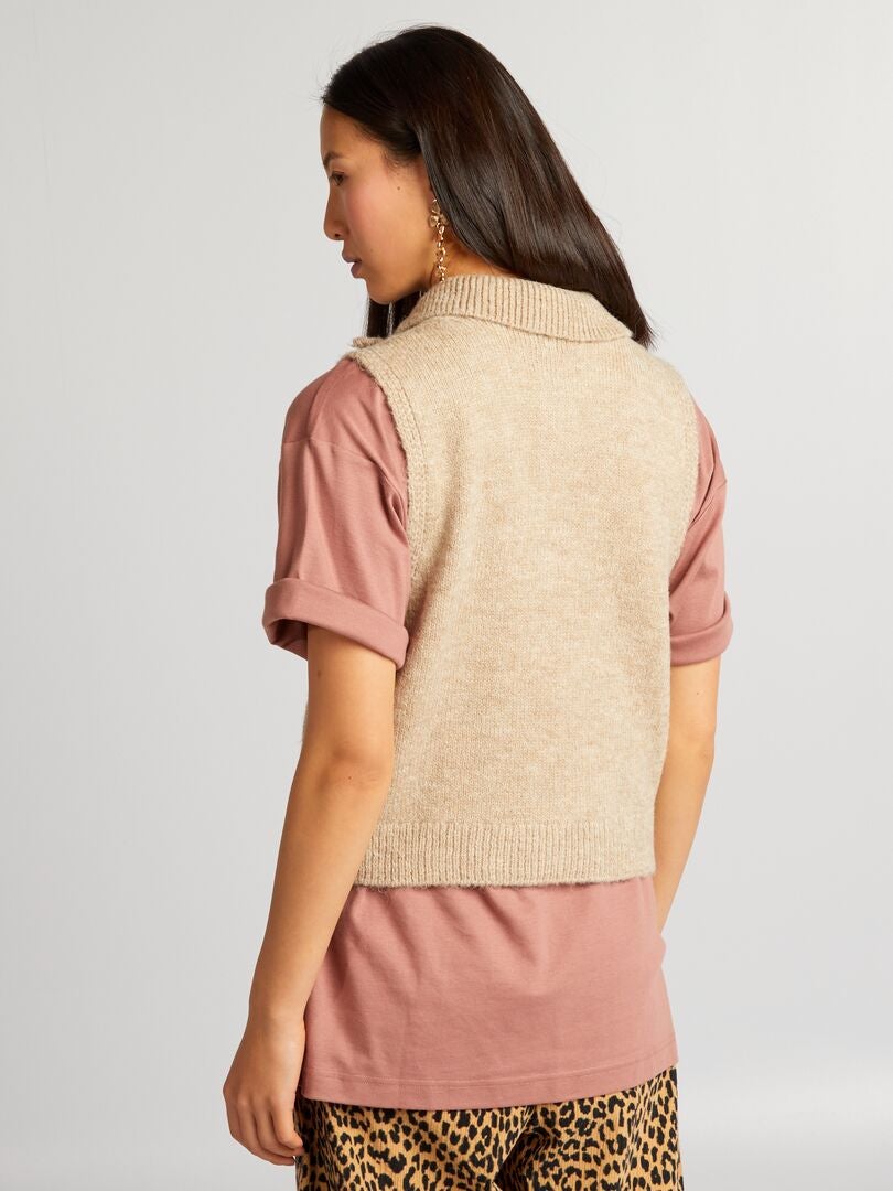 Mouwloze coltrui met ritssluiting - BEIGE