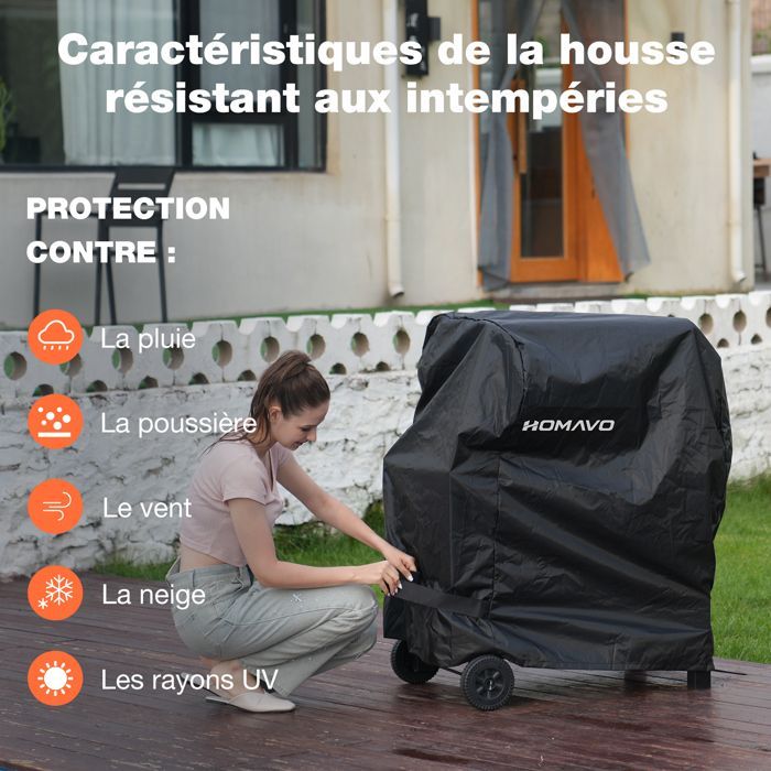 Barbecue a carbone HOMAVO, vassoio per il carbone regolabile in altezza, tavolino laterale pieghevole, termometro e copertura per barbecue inclusi.