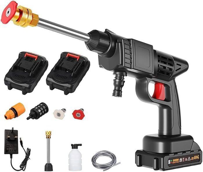 Pistola a spruzzo ad alta pressione - TANBABY - 600W - 2 batterie da 2000mAh - Ugello 3 in 1 - Senza fili e portatile