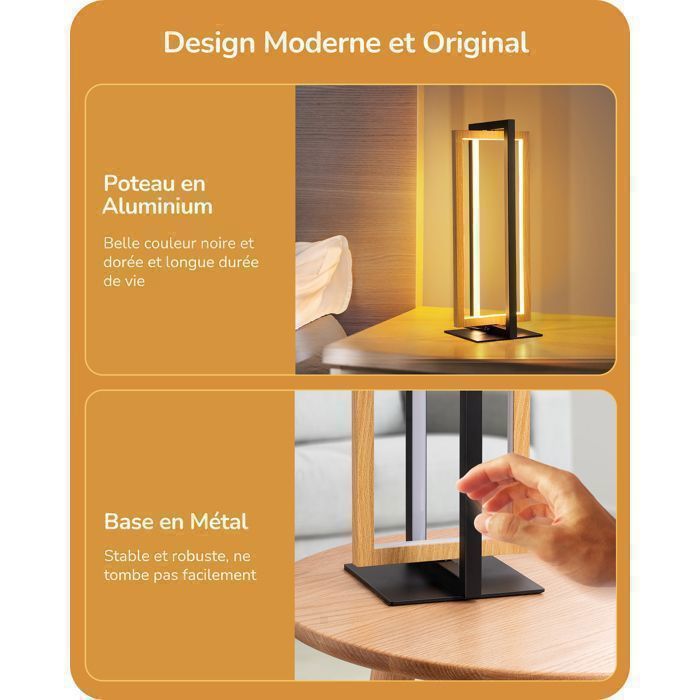 Lámpara de mesa LED metálica EDISHINE con 3 temperaturas de color, lámpara de mesita de noche regulable de forma continua, 750 lúmenes.