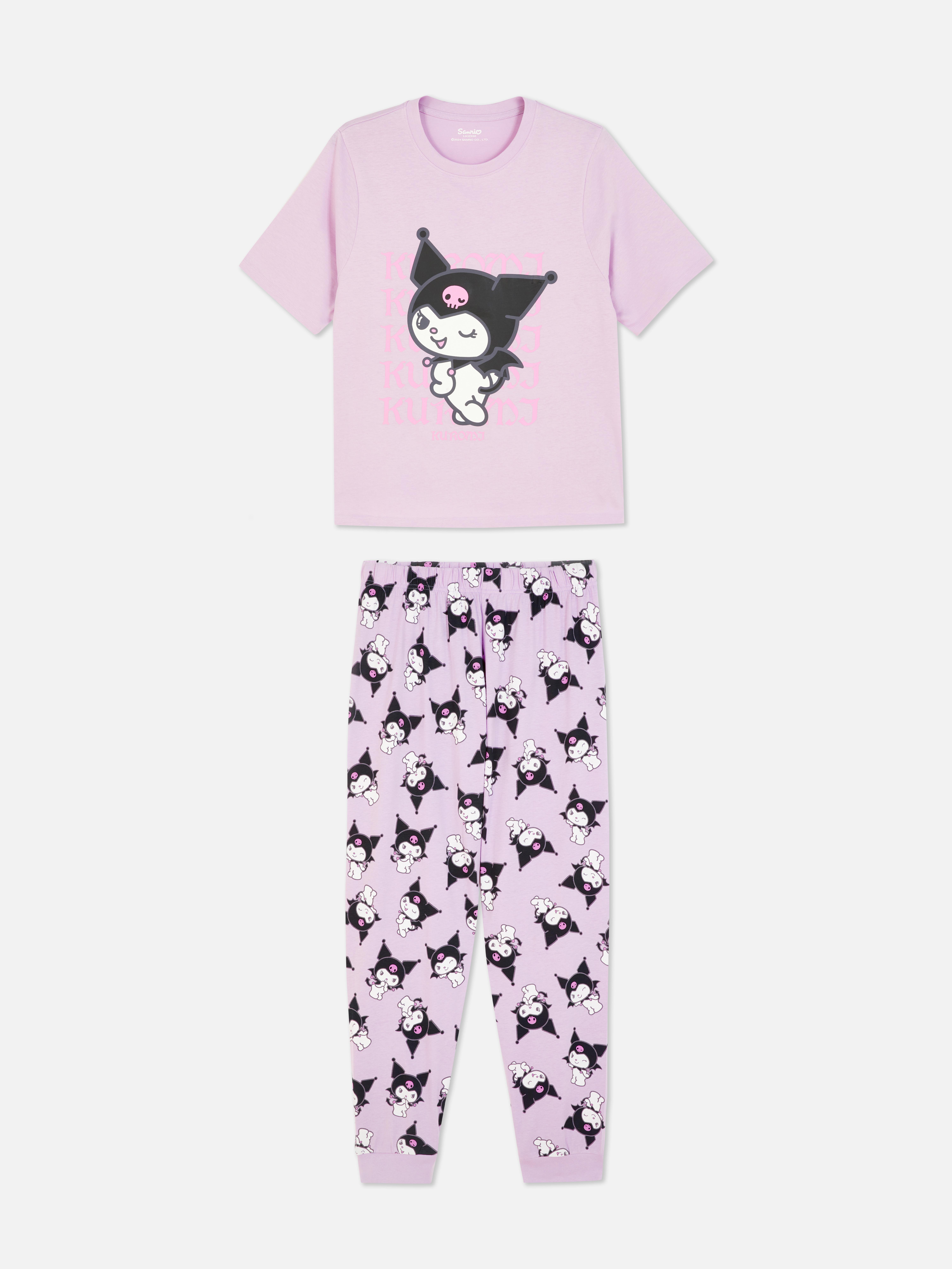Hello Kitty Kuromi Jersey-pysjamas Et klassisk sett med pysjamasskjorte og bukser med ankelmansjetter for søte drømmer