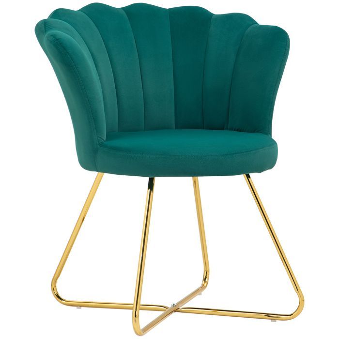 Sillón Shell - HOMCOM - terciopelo - patas de acero - 69 x 64 x 80 cm - verde oscuro