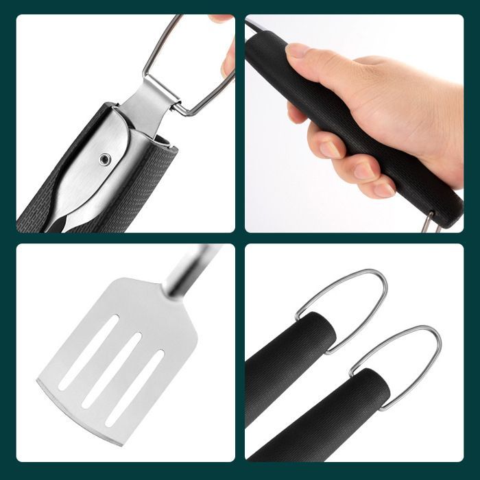 Conjunto profissional de utensílios para churrasco - Garfo para carne, pinça para grelha e espátula próprios para alimentos - Aço inoxidável