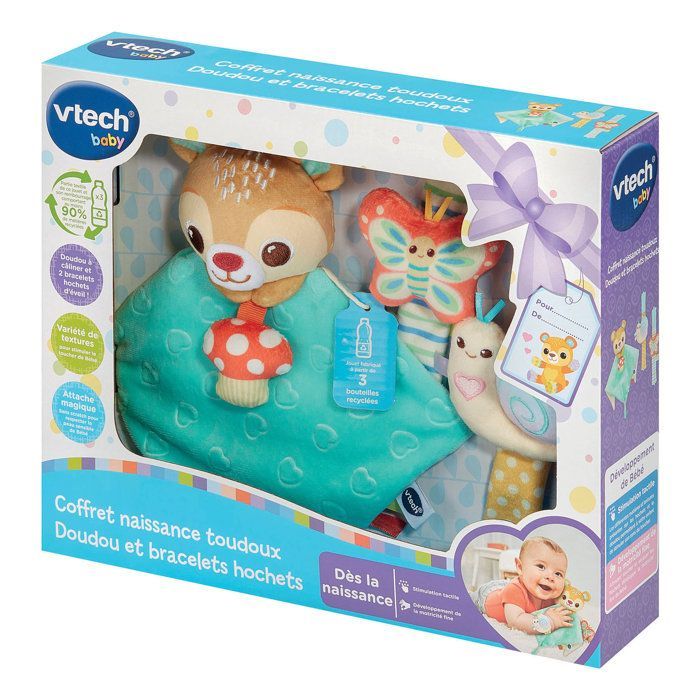 VTECH BABY - TOUDOUX CADEAUSET VOOR PASGEBORENEN - KNUFFEL EN RAMMELARMBANDEN (GERECHTE PLASTIC FLESSEN) - Meerkleurig
