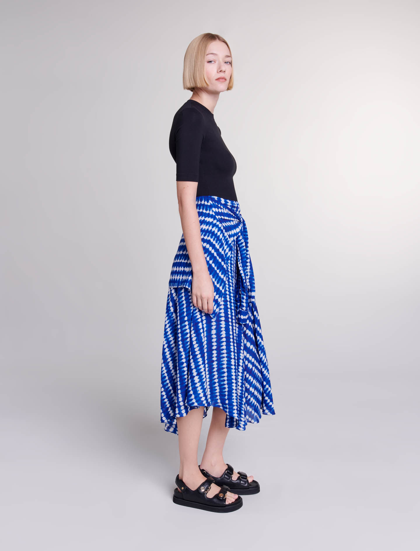 Lange jurk met 2-in-1 effect - tie-dye print, blauwe drop