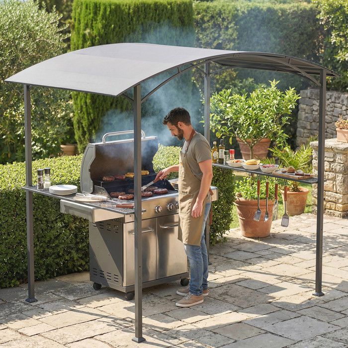 Abri pour Barbecue - Outsunny - 245 x 152 x 218 cm - en Acier - avec Étagères Latérales et Crochets - gris foncé