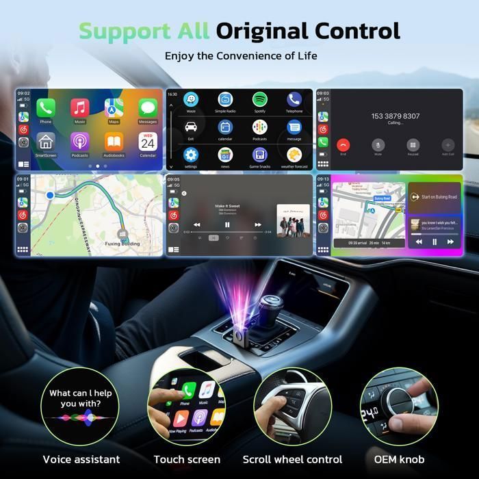 CAMPARK Adaptateur Carplay sans Fil pour Apple CarPlay et Android Auto Bluetooth 5.0, WiFi 5.8GHz, USB C/A