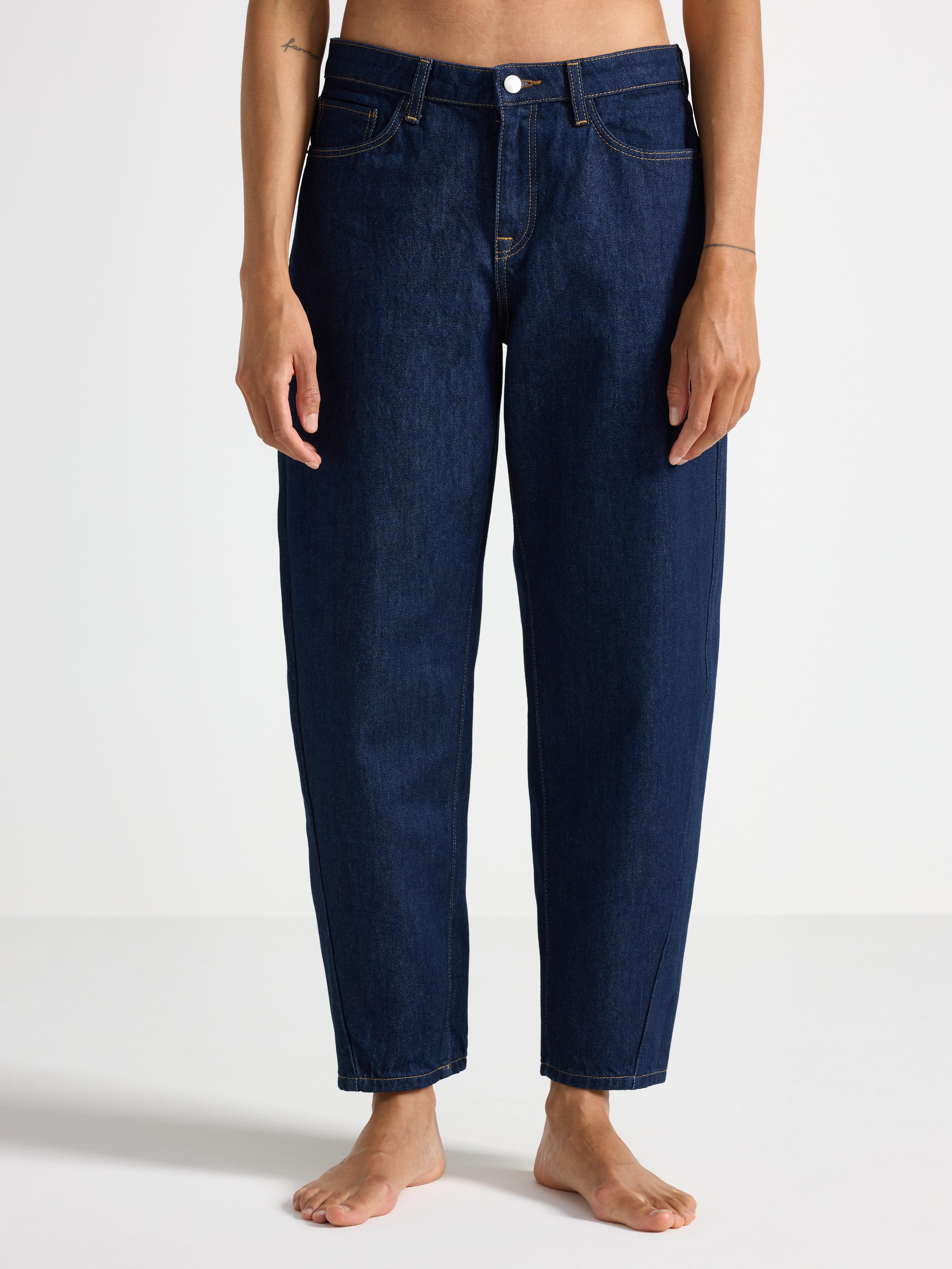 BARREL ankellange jeans Mørk denim