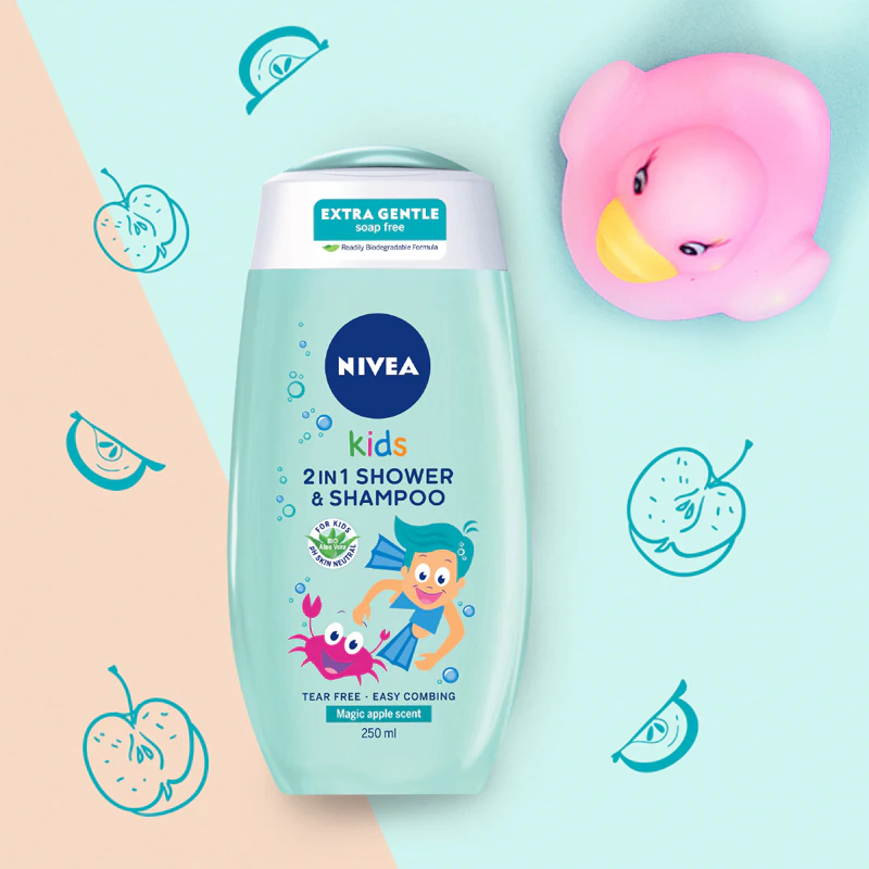 NIVEA Kids Magic Apple jemný sprchový gél a šampón pre deti 3 v 1