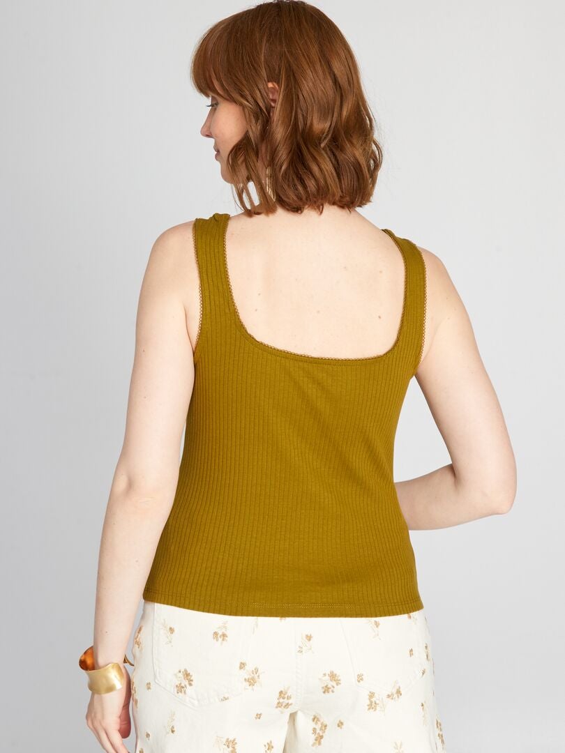 Geribbelde tanktop met knoopjes - GROEN