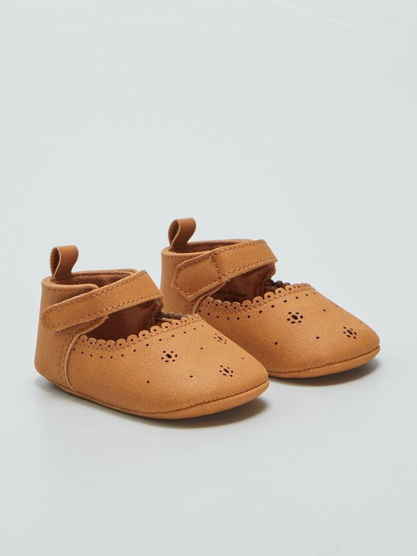 Sapatilhas de ballet com fecho de velcro - MARROM