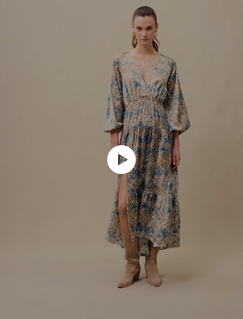 Lange jurk met print - Abstract blauw