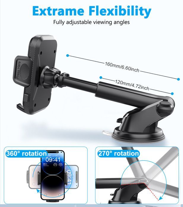 Supporto per telefono da auto, supporto a ventosa per parabrezza e cruscotto, compatibile con smartphone da 4,0'' a 7,0''