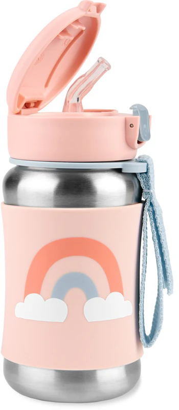 Skip Hop Spark Style regenboogkleurige roestvrijstalen waterfles met rietje