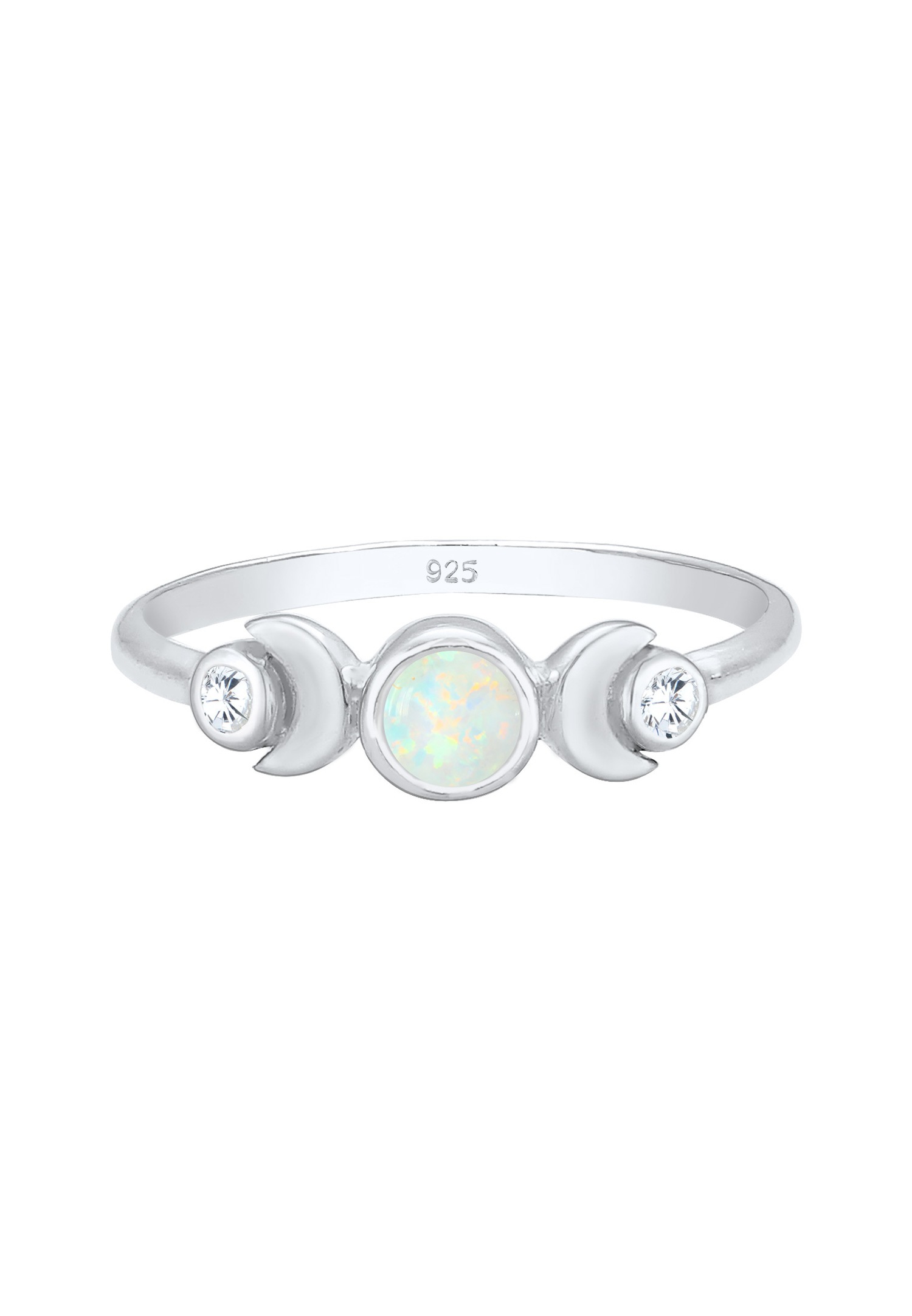 Elli Demi Lune Astro Bague Femme - (925/1000) Argent Cristal Zircone Opale