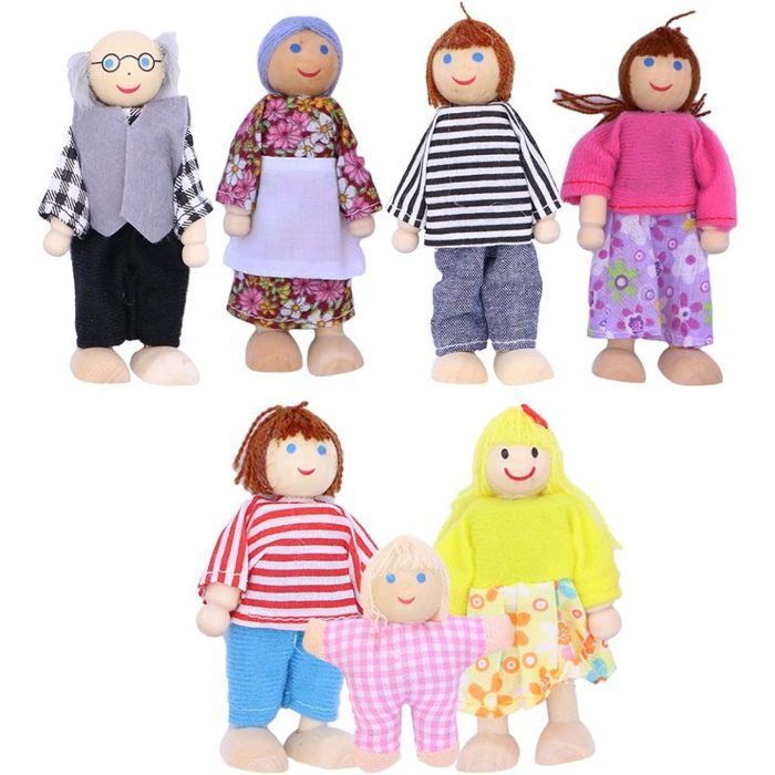 Muñecas para casa de muñecas, juguetes de madera para muñecas, juguetes familiares para muñecas, 7 piezas (color aleatorio).