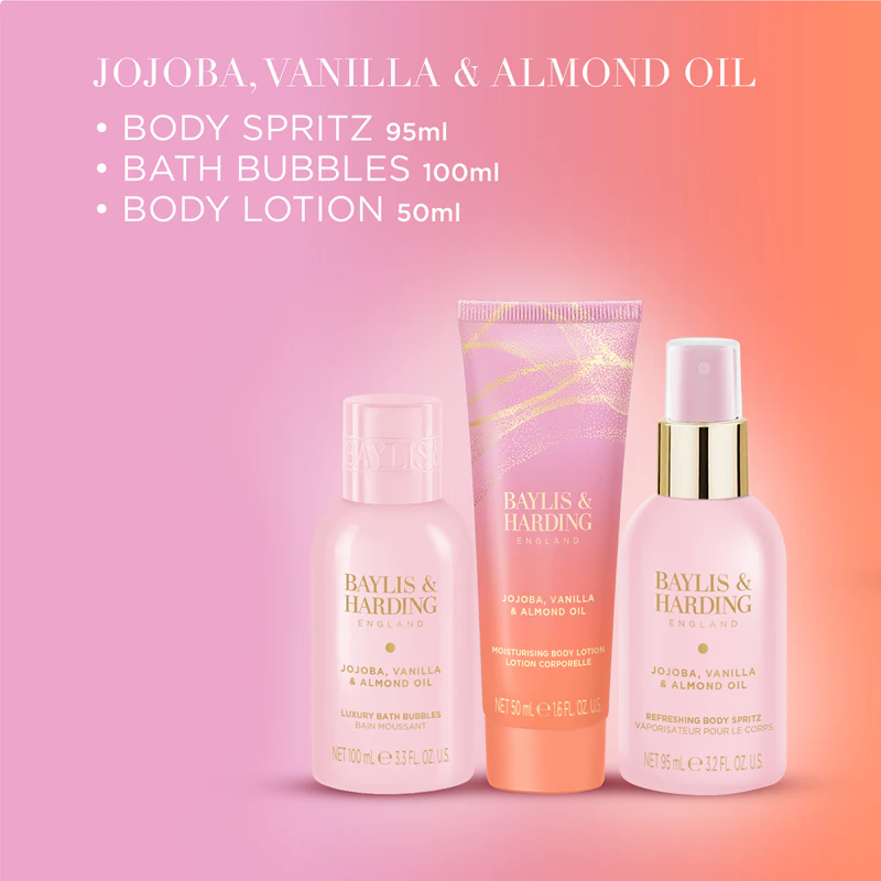 Conjunto de presente para o corpo com óleos de jojoba, baunilha e amêndoa da Baylis & Harding