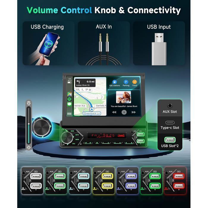 Autorradio 1 Din DAB+ con pantalla retráctil motorizada de 7