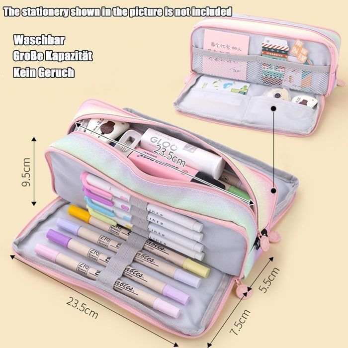 Astuccio per ragazze e adolescenti - 3 scomparti - Grande capacità - per scuola e ufficio (disponibile in vari colori)