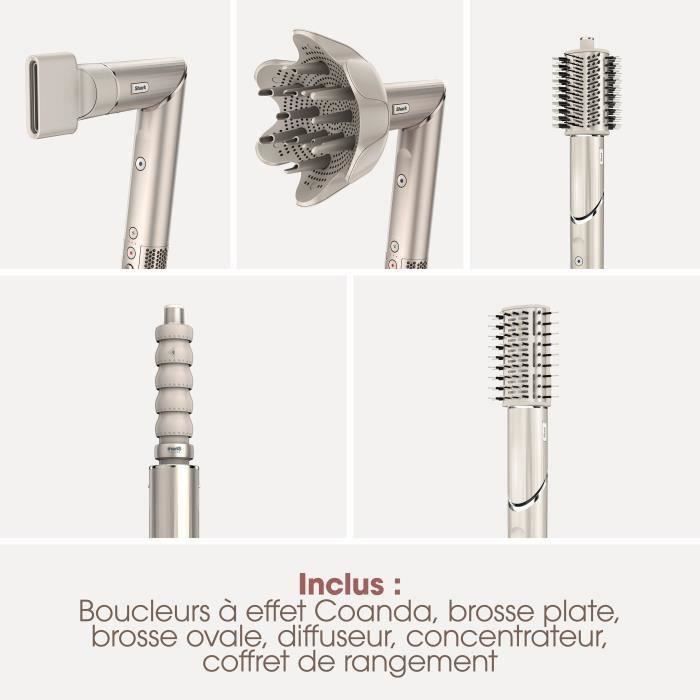 Secador y moldeador de cabello 2 en 1 - SHARK FLEXSTYLE - HD446SLEU - 5 accesorios - Champagne - 1400 W - Edición 2024