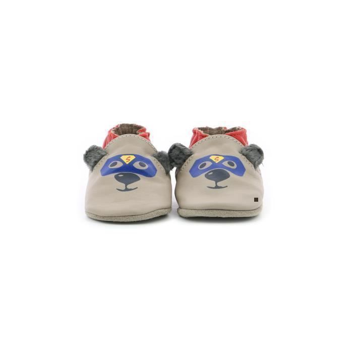 Robeez grey leather baby boy slippers - Awesome Bear model - comfortable and stylish