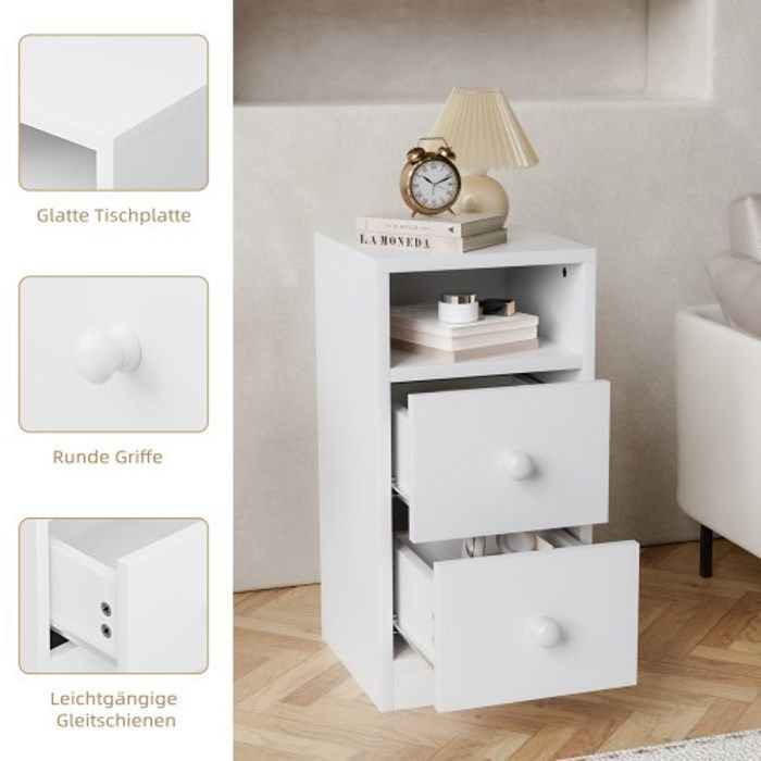 ALIGHTUP - Table de chevet avec 2 Tiroir et Compartiment - Blanc, 25 x 30 x 60 cm,