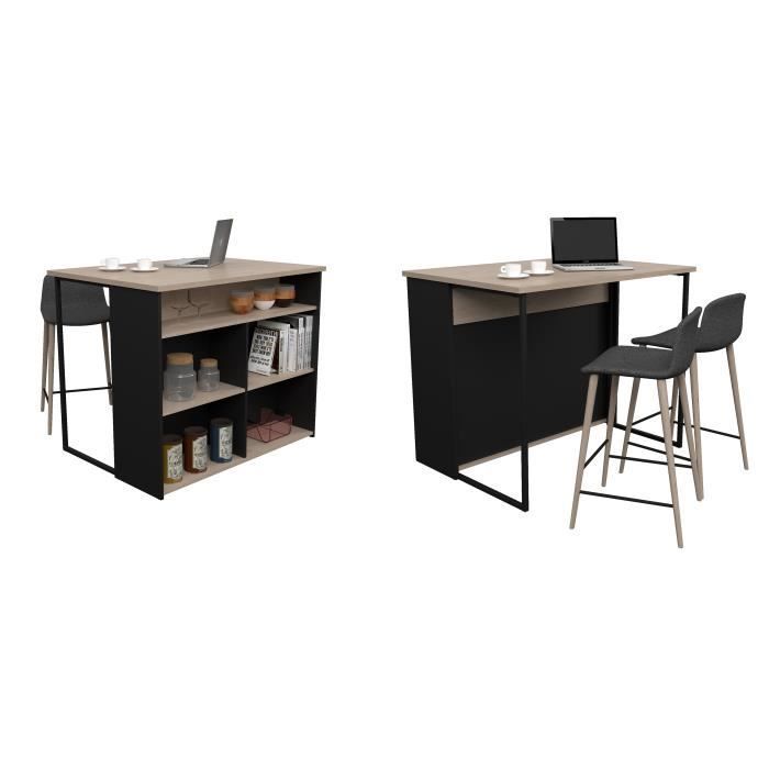 BRUNCH Central Island - Oak and Black Finish - 5 Storage Spaces - Modular - W 109.4 x D 79.7 x H 89.8 cm