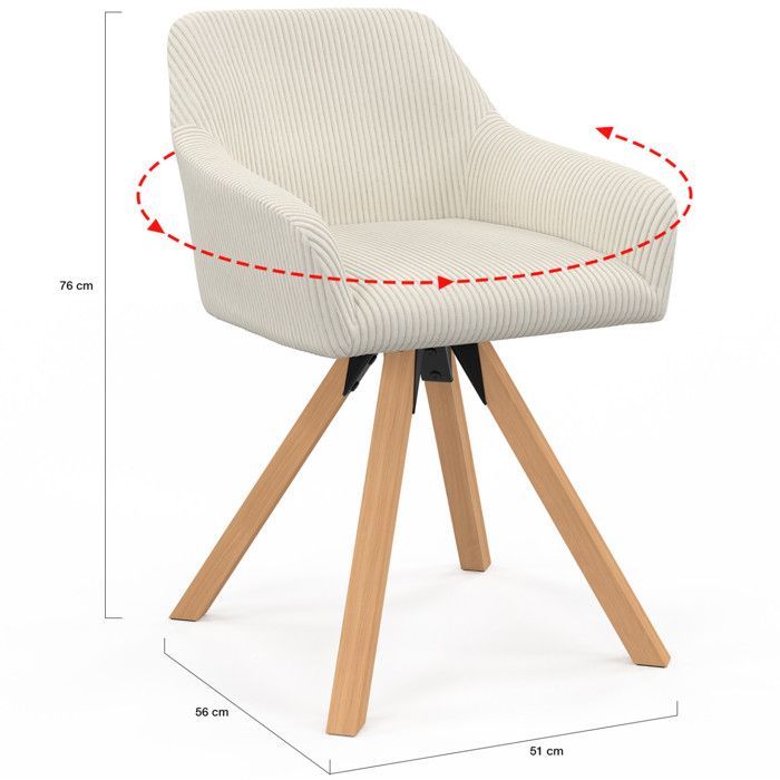IDMARKET Set of 2 JANY swivel dining chairs, beige corduroy dining chairs