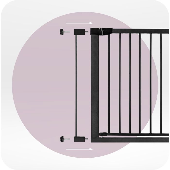 MoMi PAXI PLUS - Barrière de sécurité enfant 75-82 cm (extensible 103 cm) - Double ouverture - Installation sans perçage - Noir