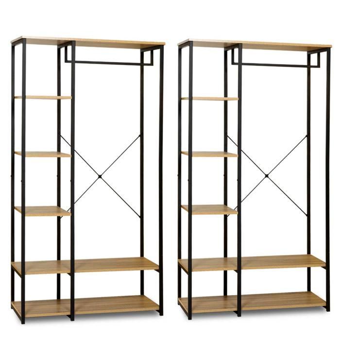IDMARKET DETROIT modular double wardrobe with shelf, 180 cm wide, industrial design
