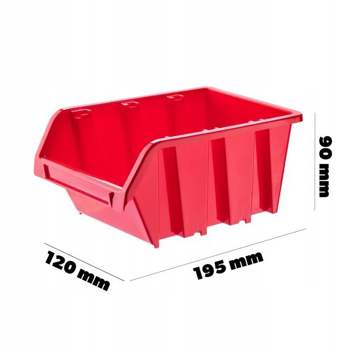 KADAX Boîtes de Rangement Murales, Boîtes Empilables en Plastique pour Organiser Vos Outils (Lot de 20 : Rouge, 195 x 120 mm)