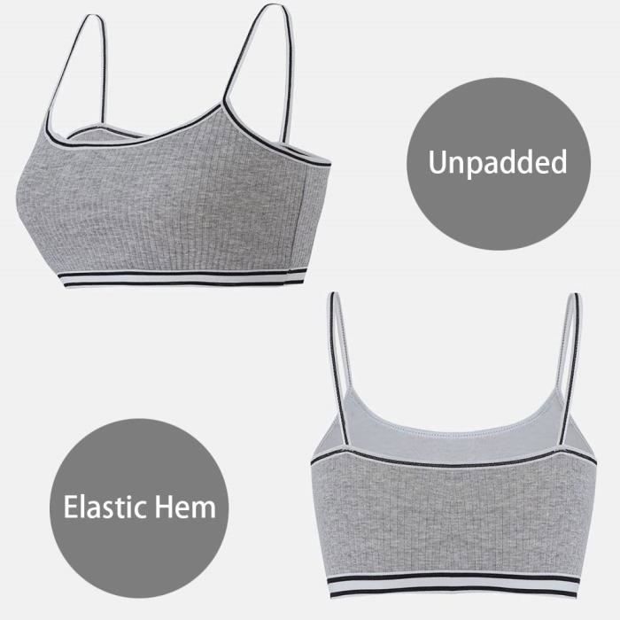 Set of 4 Girls' Cotton Sports Bras - White - Fitness - Sleeveless