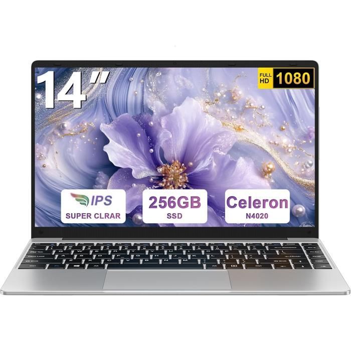 Notebook - Windows 11 - Tela de 14 polegadas - Resolução FHD 1080p - 6GB de RAM + 256GB de armazenamento SSD - Expansível até 1TB - Wi-Fi 2.4G + 5G - Cor: Prata