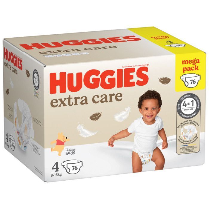 Huggies Extra Care Bébé, 76 couches, avec motifs Disney Taille 4 (8-14 kg)
