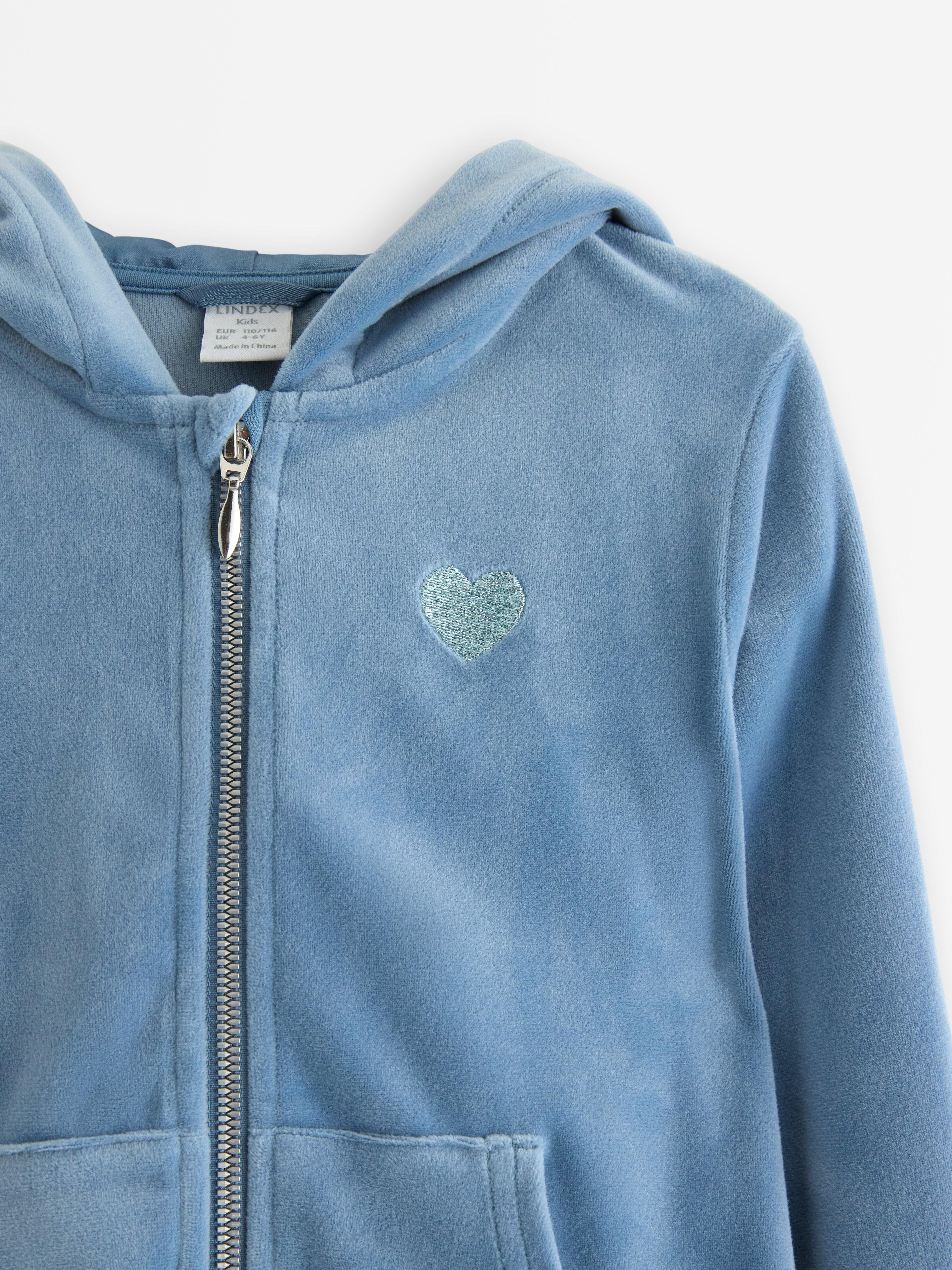 Sudadera con capucha de terciopelo azul claro