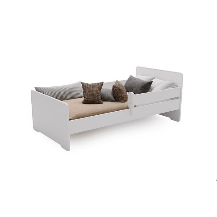 Cama infantil de 140x70 cm con somier de láminas – Cama infantil segura – Estructura robusta – Colchón no incluido – Blanca